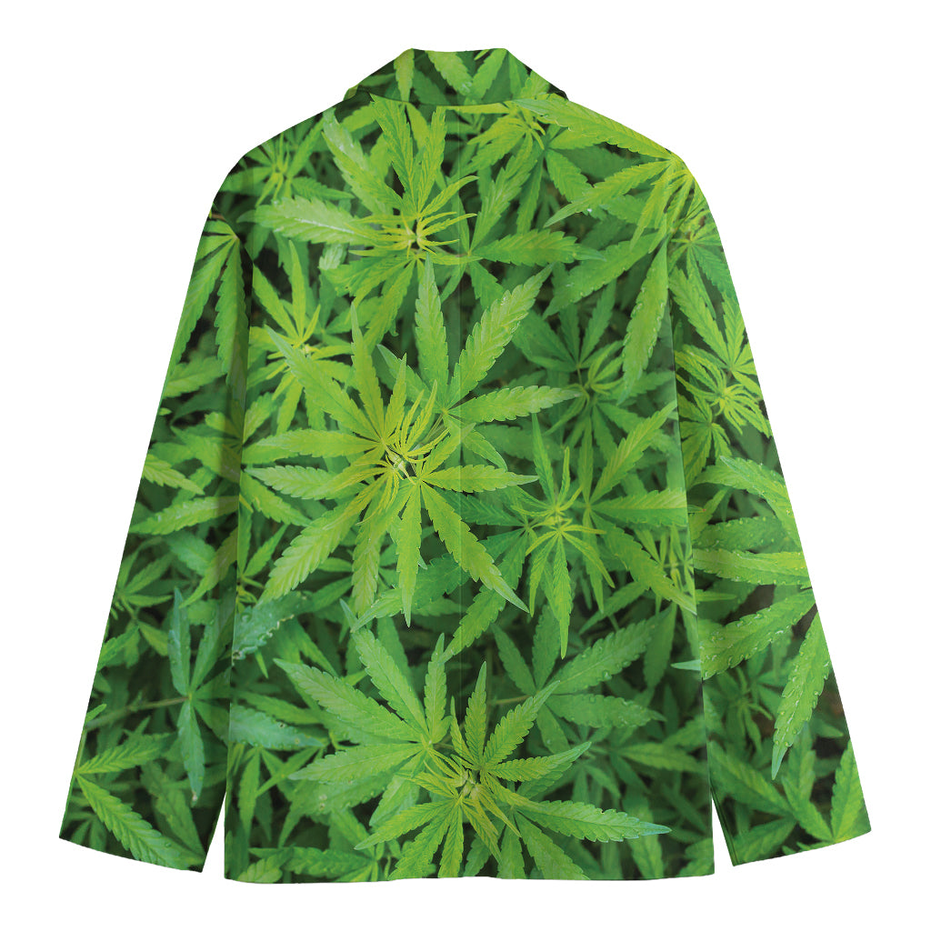 Green Pot Leaf Print Men's Blazer