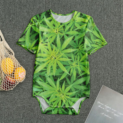 Green Pot Leaf Print Men's Bodysuit
