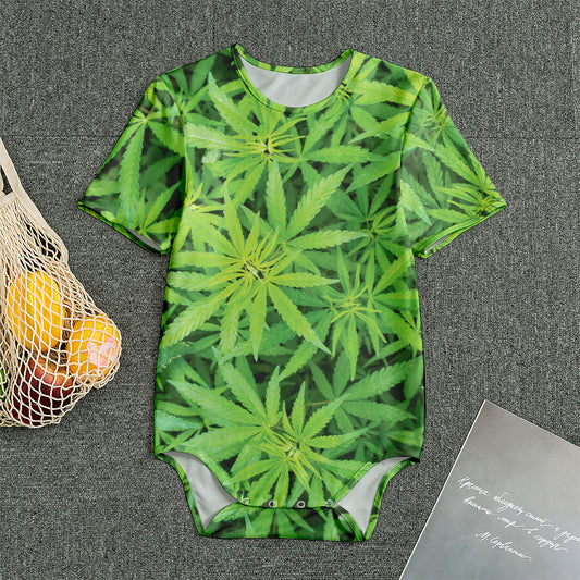 Green Pot Leaf Print Men's Bodysuit