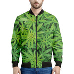 Green Pot Leaf Print Men's Bomber Jacket