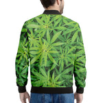 Green Pot Leaf Print Men's Bomber Jacket