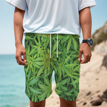 Green Pot Leaf Print Men's Cargo Shorts