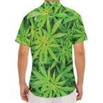 Green Pot Leaf Print Men's Deep V-Neck Shirt