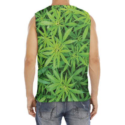 Green Pot Leaf Print Men's Fitness Tank Top