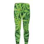 Green Pot Leaf Print Men's leggings