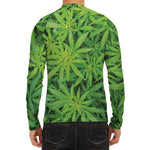 Green Pot Leaf Print Men's Long Sleeve Rash Guard