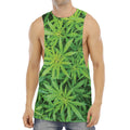 Green Pot Leaf Print Men's Muscle Tank Top