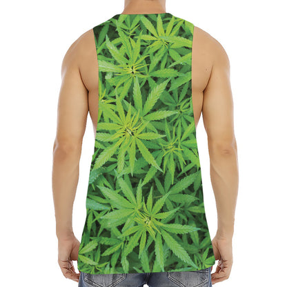 Green Pot Leaf Print Men's Muscle Tank Top
