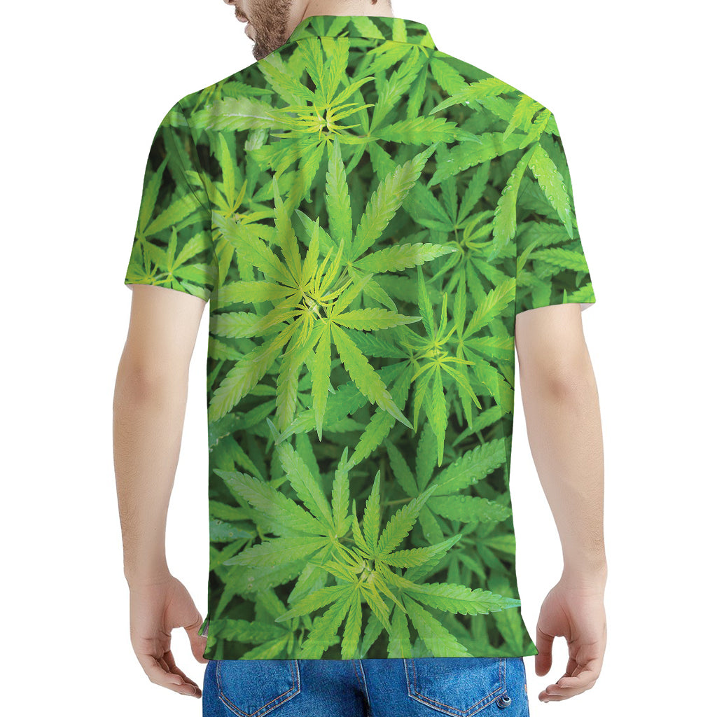 Green Pot Leaf Print Men's Polo Shirt
