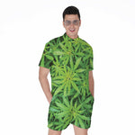 Green Pot Leaf Print Men's Rompers