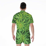 Green Pot Leaf Print Men's Rompers