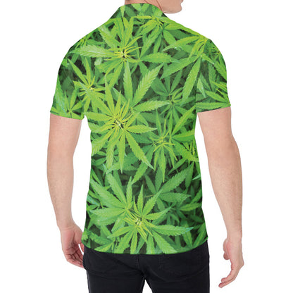 Green Pot Leaf Print Men's Shirt