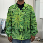 Green Pot Leaf Print Men's Shirt Jacket