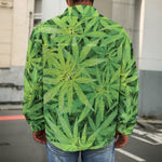 Green Pot Leaf Print Men's Shirt Jacket