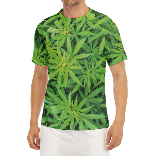 Green Pot Leaf Print Men's Short Sleeve Rash Guard