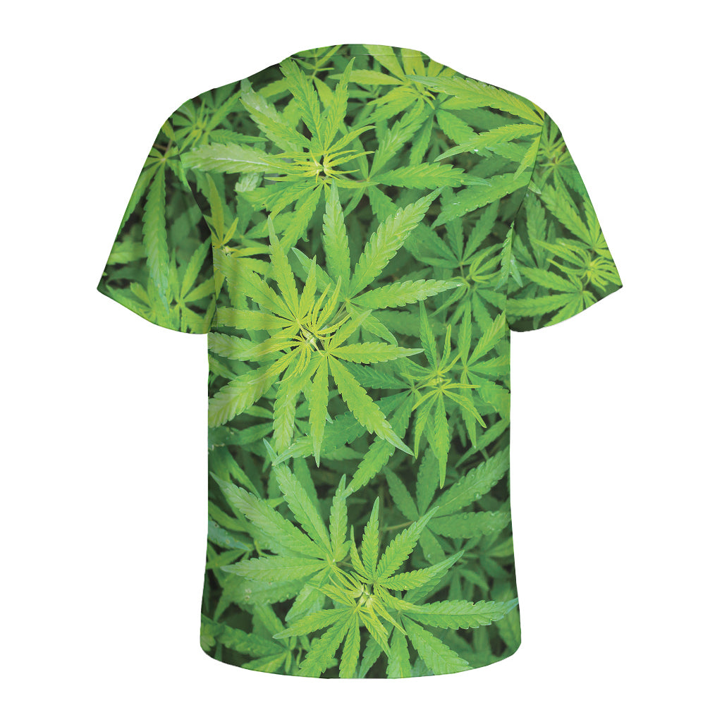 Green Pot Leaf Print Men's Sports T-Shirt