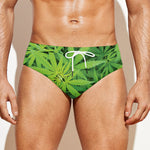 Green Pot Leaf Print Men's Swim Briefs