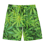 Green Pot Leaf Print Men's Swim Trunks