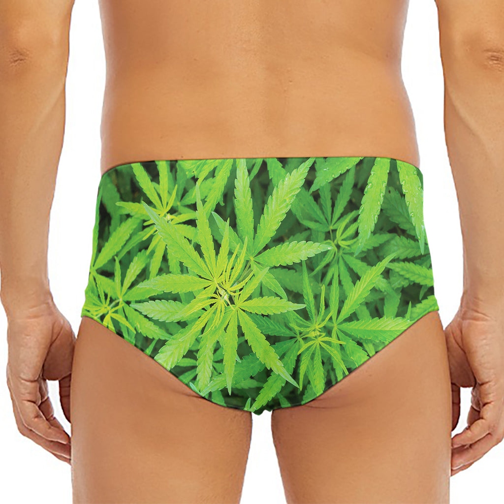 Green Pot Leaf Print Men's Triangle Swim Briefs