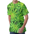 Green Pot Leaf Print Men's Velvet T-Shirt