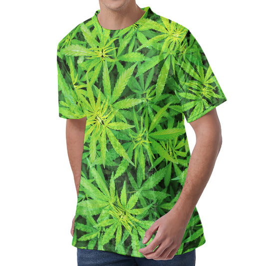 Green Pot Leaf Print Men's Velvet T-Shirt