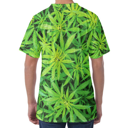 Green Pot Leaf Print Men's Velvet T-Shirt