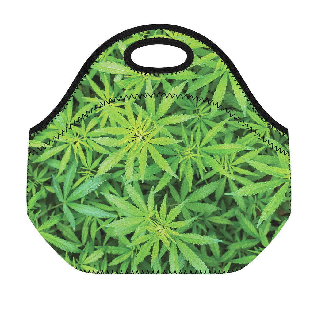 Green Pot Leaf Print Neoprene Lunch Bag