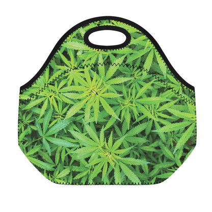 Green Pot Leaf Print Neoprene Lunch Bag