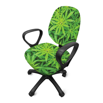 Green Pot Leaf Print Office Chair Cover