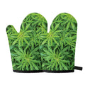 Green Pot Leaf Print Oven Mitts
