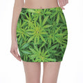 Green Pot Leaf Print Pencil Mini Skirt