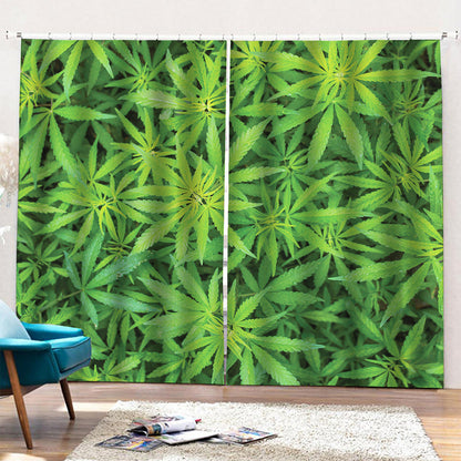 Green Pot Leaf Print Pencil Pleat Curtains