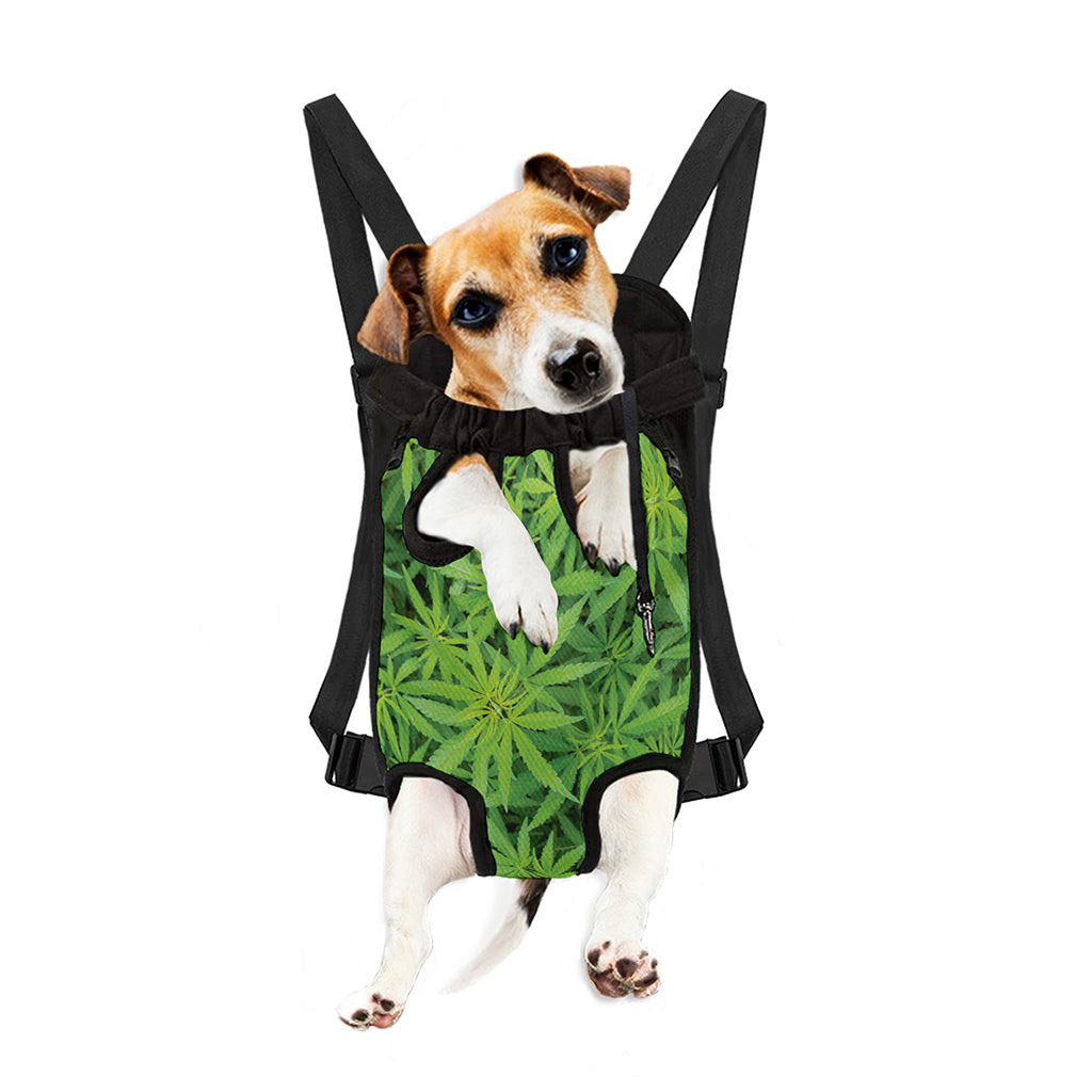 Green Pot Leaf Print Pet Carrier Backpack