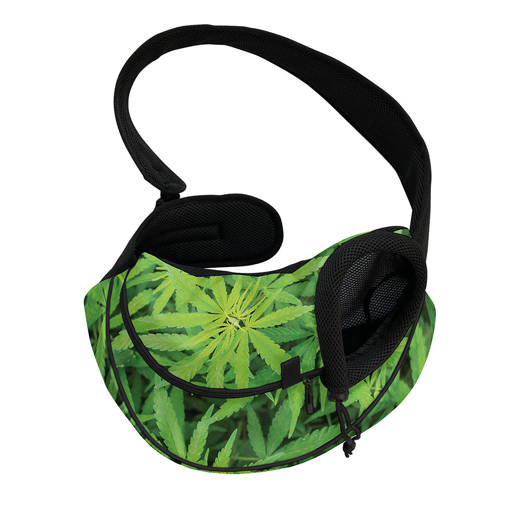 Green Pot Leaf Print Pet Sling Carrier