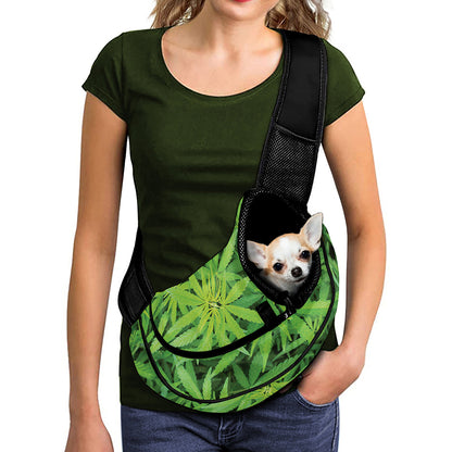 Green Pot Leaf Print Pet Sling Carrier