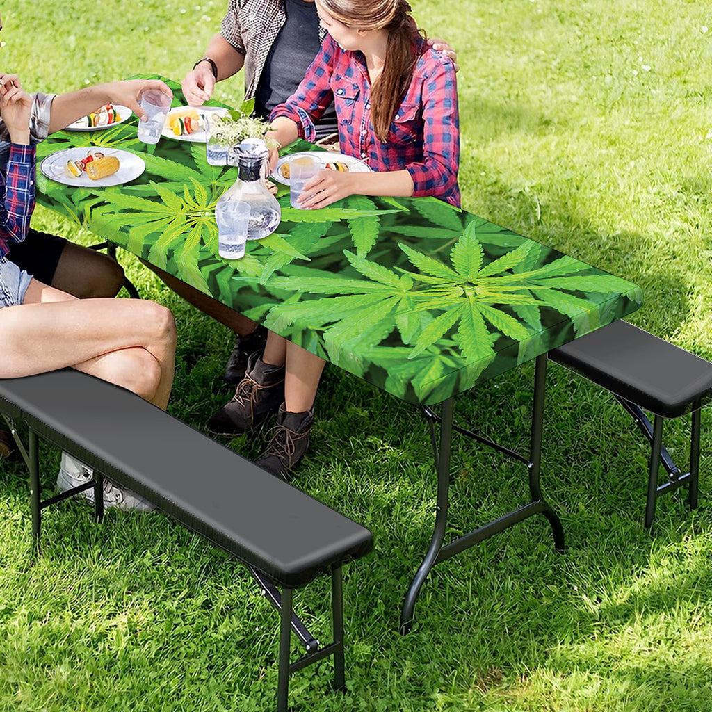 Green Pot Leaf Print Picnic Table Cover