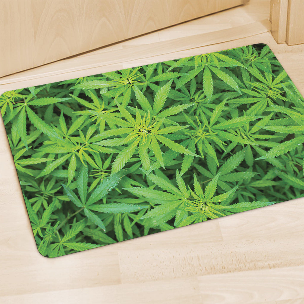 Green Pot Leaf Print Polyester Doormat