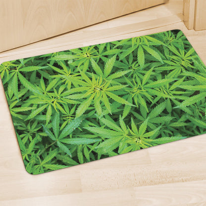 Green Pot Leaf Print Polyester Doormat