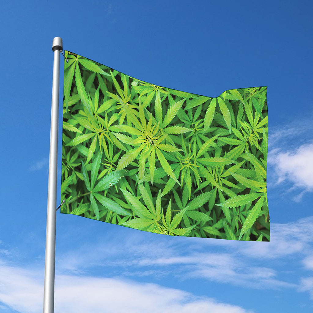 Green Pot Leaf Print Polyester Flag