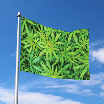 Green Pot Leaf Print Polyester Flag