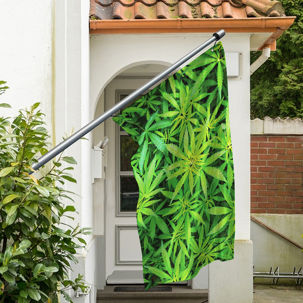 Green Pot Leaf Print Polyester Flag