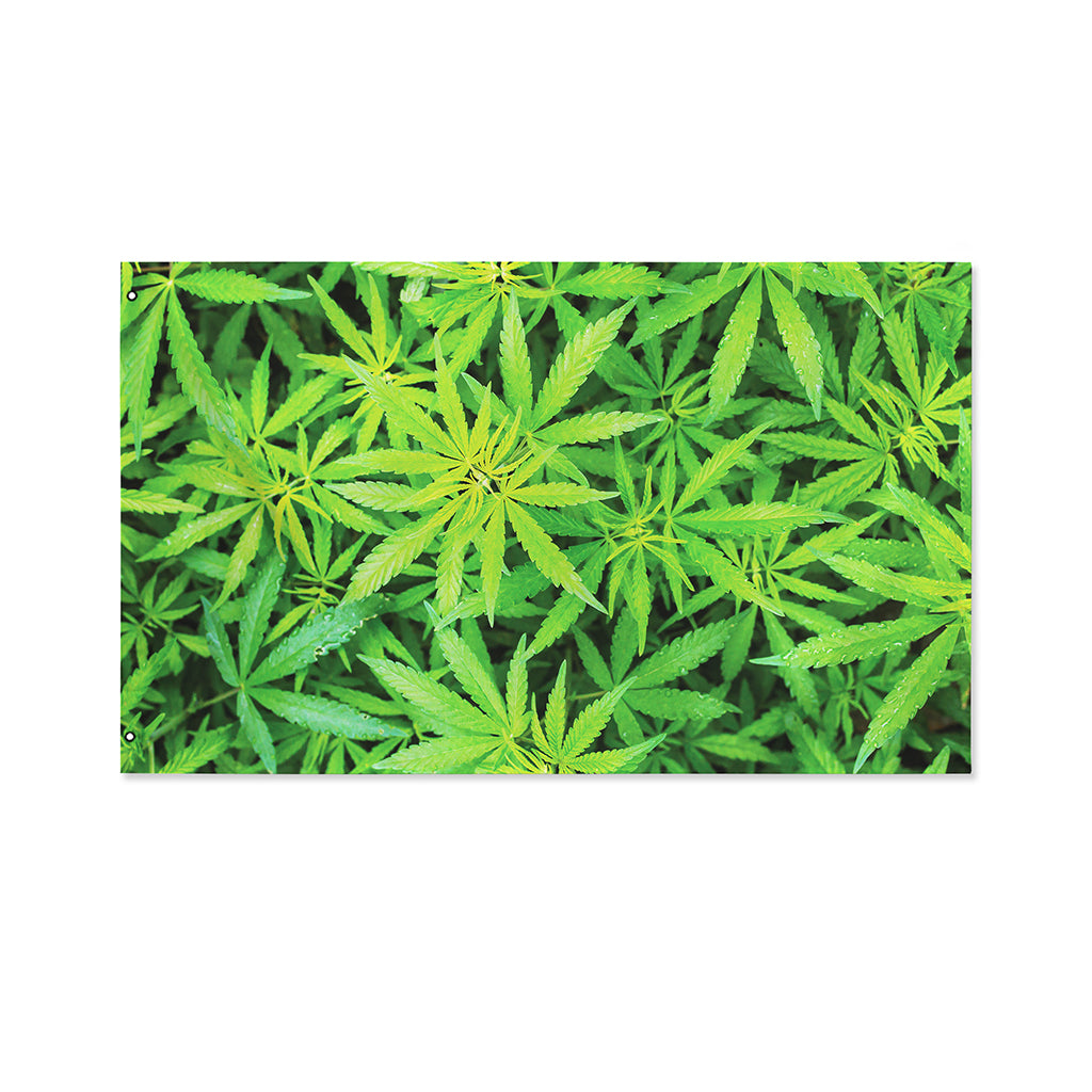 Green Pot Leaf Print Polyester Flag