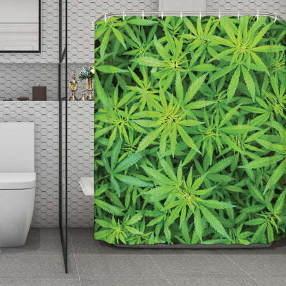 Green Pot Leaf Print Polyester Shower Curtain