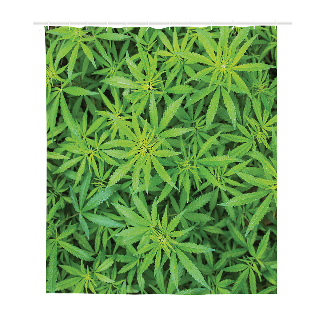 Green Pot Leaf Print Polyester Shower Curtain