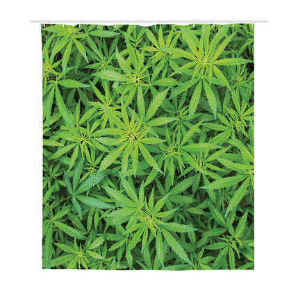 Green Pot Leaf Print Polyester Shower Curtain