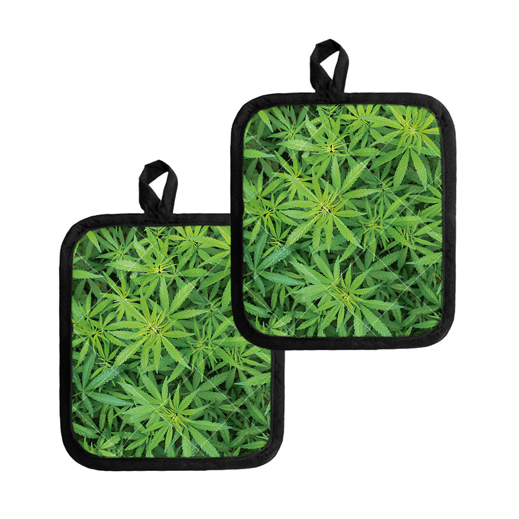 Green Pot Leaf Print Pot Holders