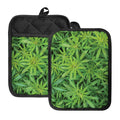Green Pot Leaf Print Pot Holders With Pocket