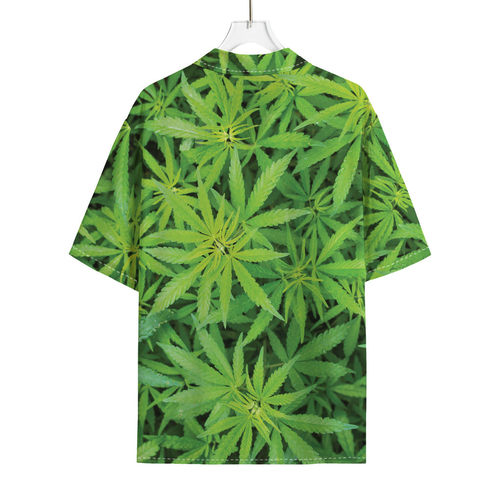 Green Pot Leaf Print Rayon Hawaiian Shirt