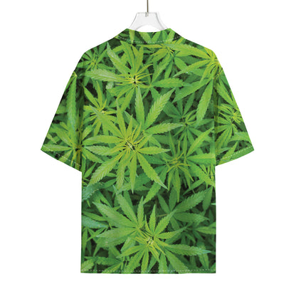 Green Pot Leaf Print Rayon Hawaiian Shirt