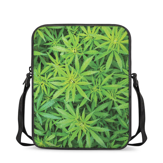 Green Pot Leaf Print Rectangular Crossbody Bag